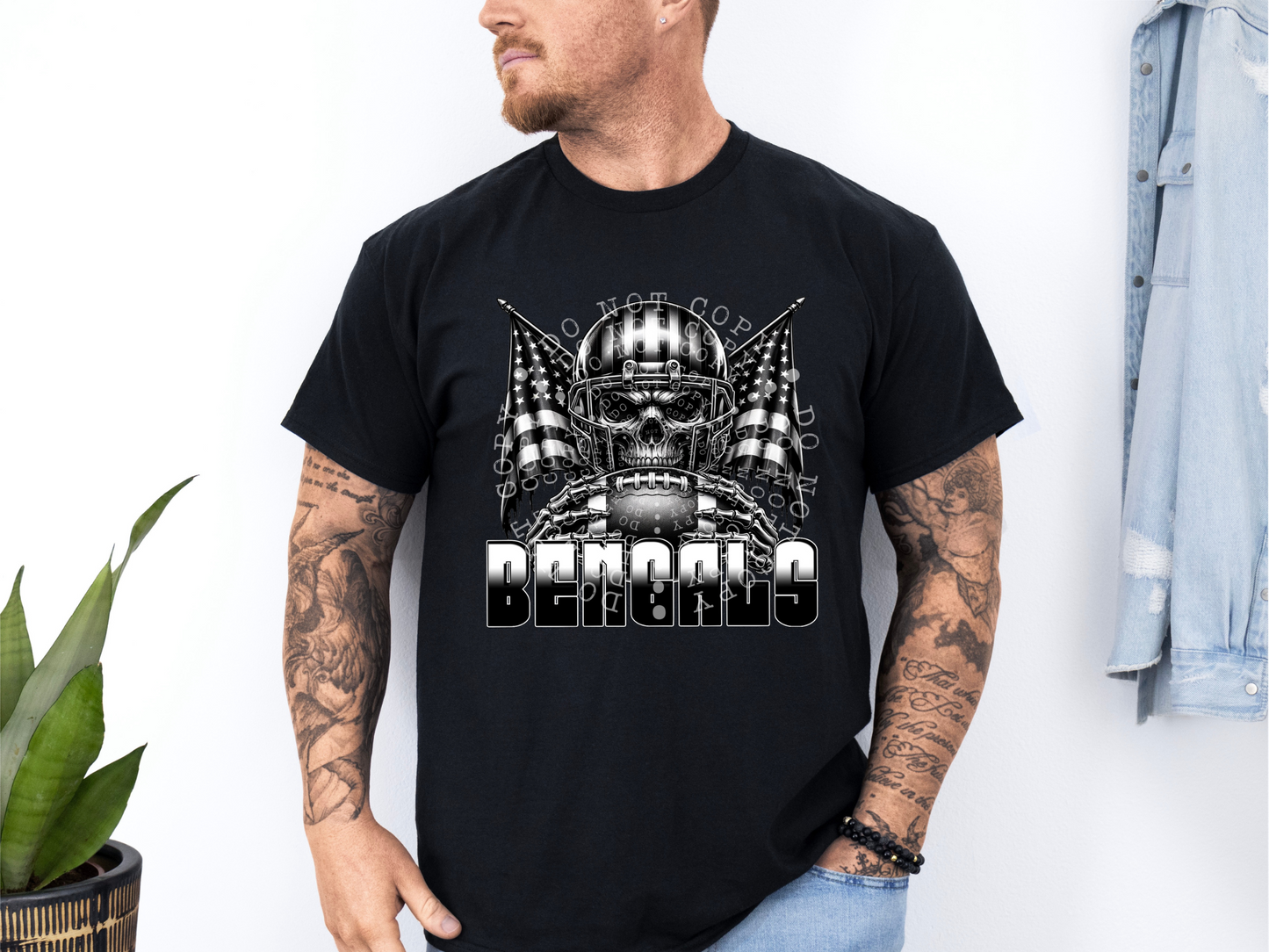 Bengals US Flag Skull Football School Mascot DTF Transfer - PHD1123