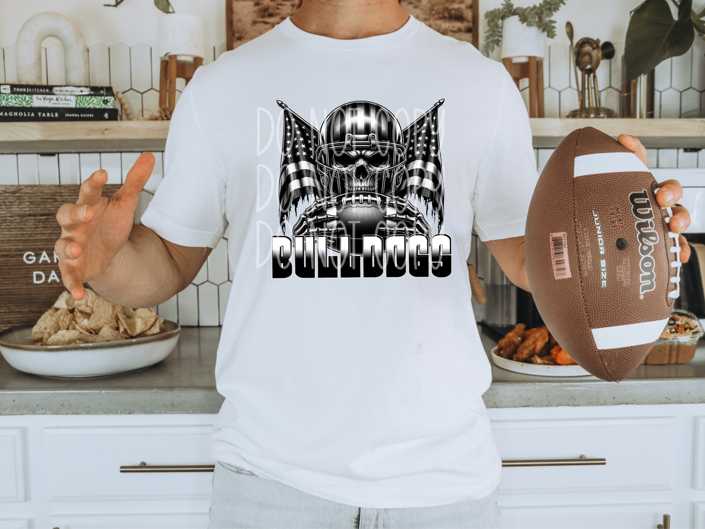 Bulldogs US Flag Skull Football School Mascot DTF Transfer - PHD1127