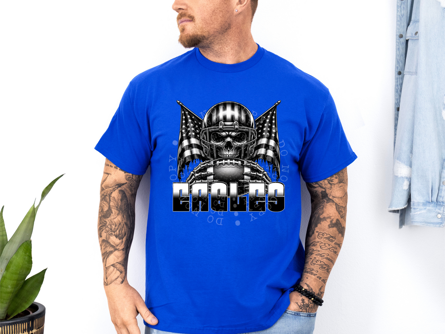 Eagles US Flag Skull Football School Mascot DTF Transfer - PHD1133