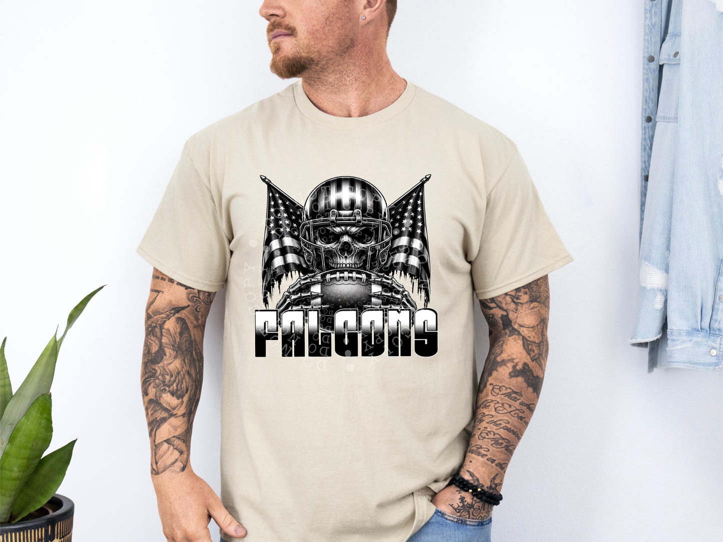 Falcons US Flag Skull Football School Mascot DTF Transfer - PHD1134