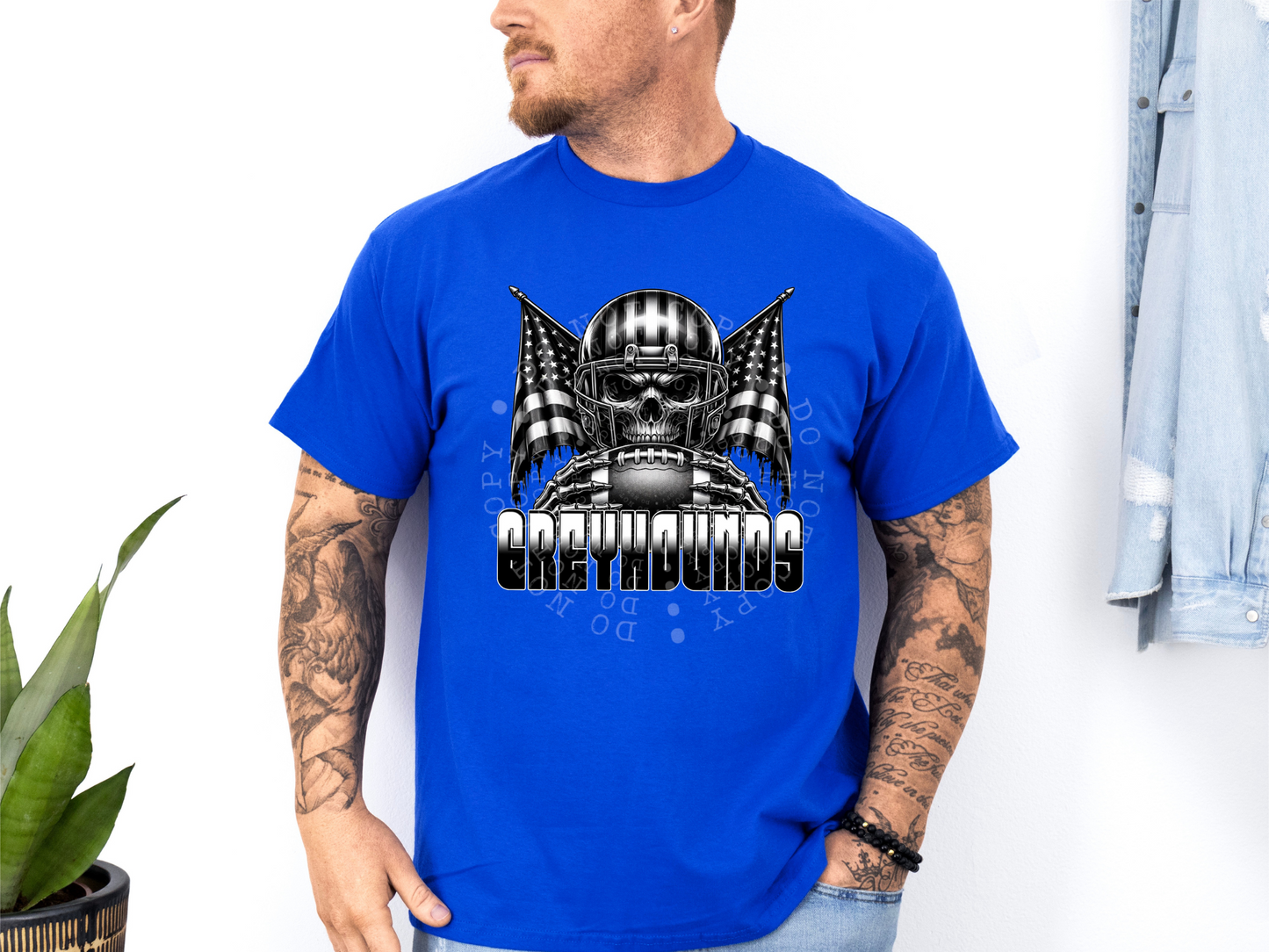 Greyhounds US Flag Skull Football School Mascot DTF Transfer - PHD1136