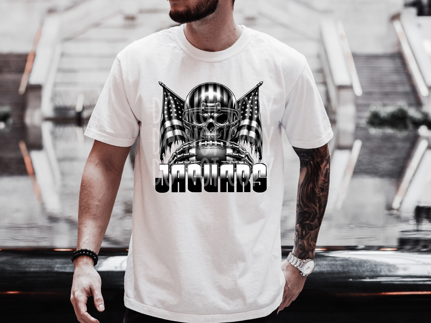 Jaguars US Flag Skull Football School Mascot DTF Transfer - PHD1141