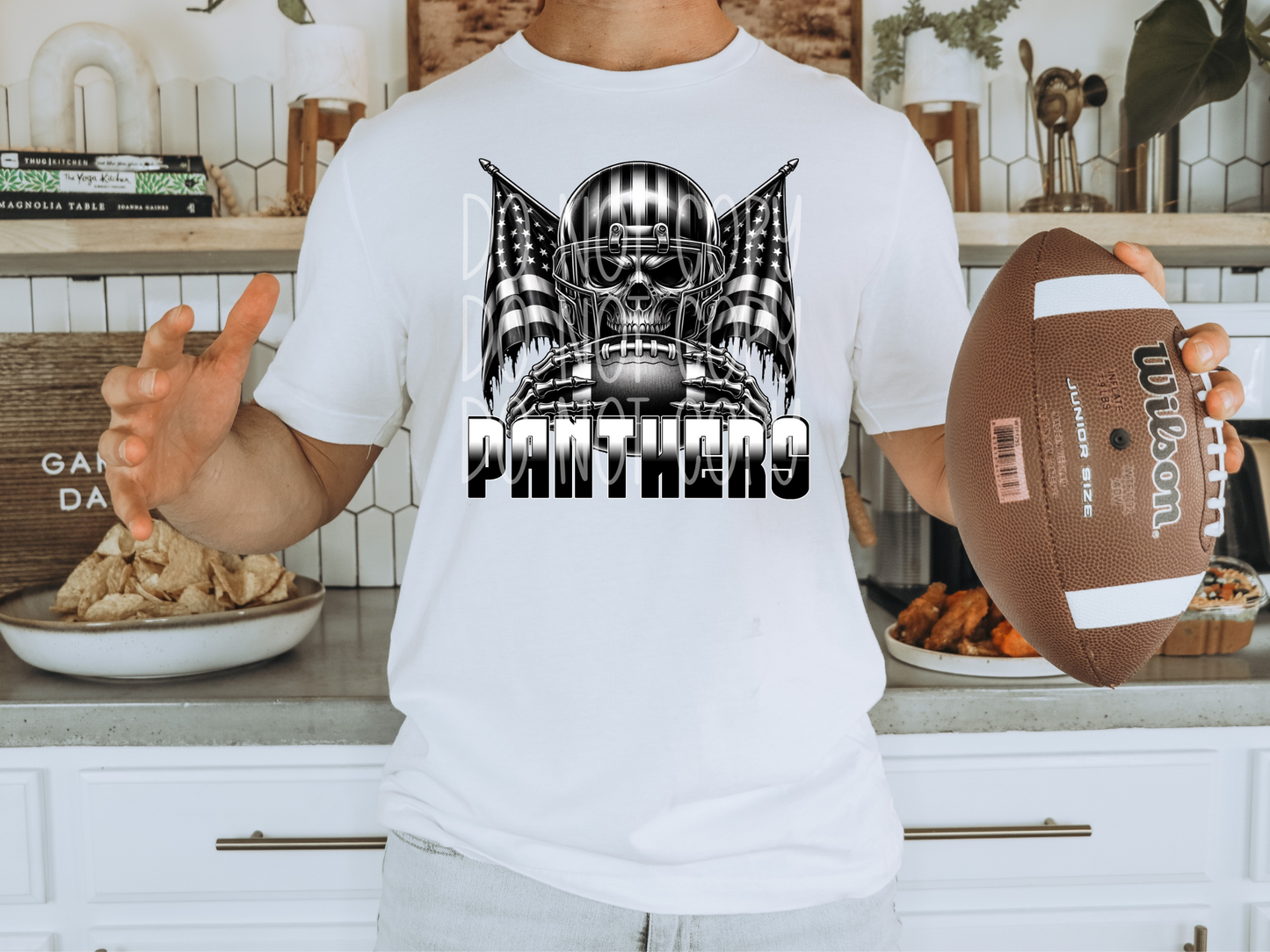 Panthers US Flag Skull Football School Mascot DTF Transfer - PHD1147