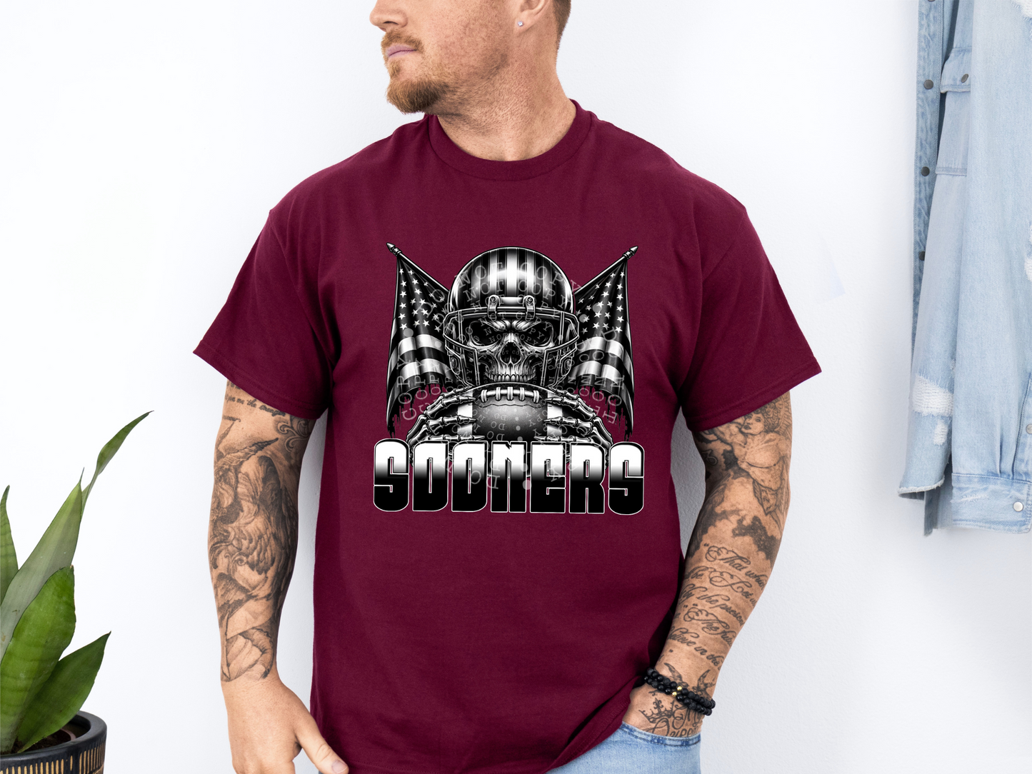 Sooners US Flag Skull Football School Mascot DTF Transfer - PHD1152