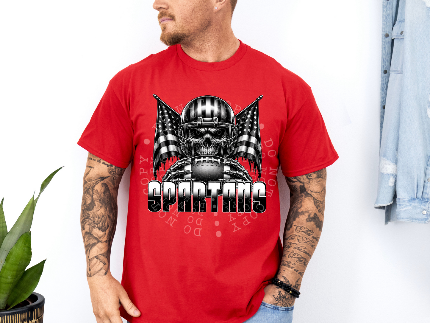 Spartans US Flag Skull Football School Mascot DTF Transfer - PHD1153