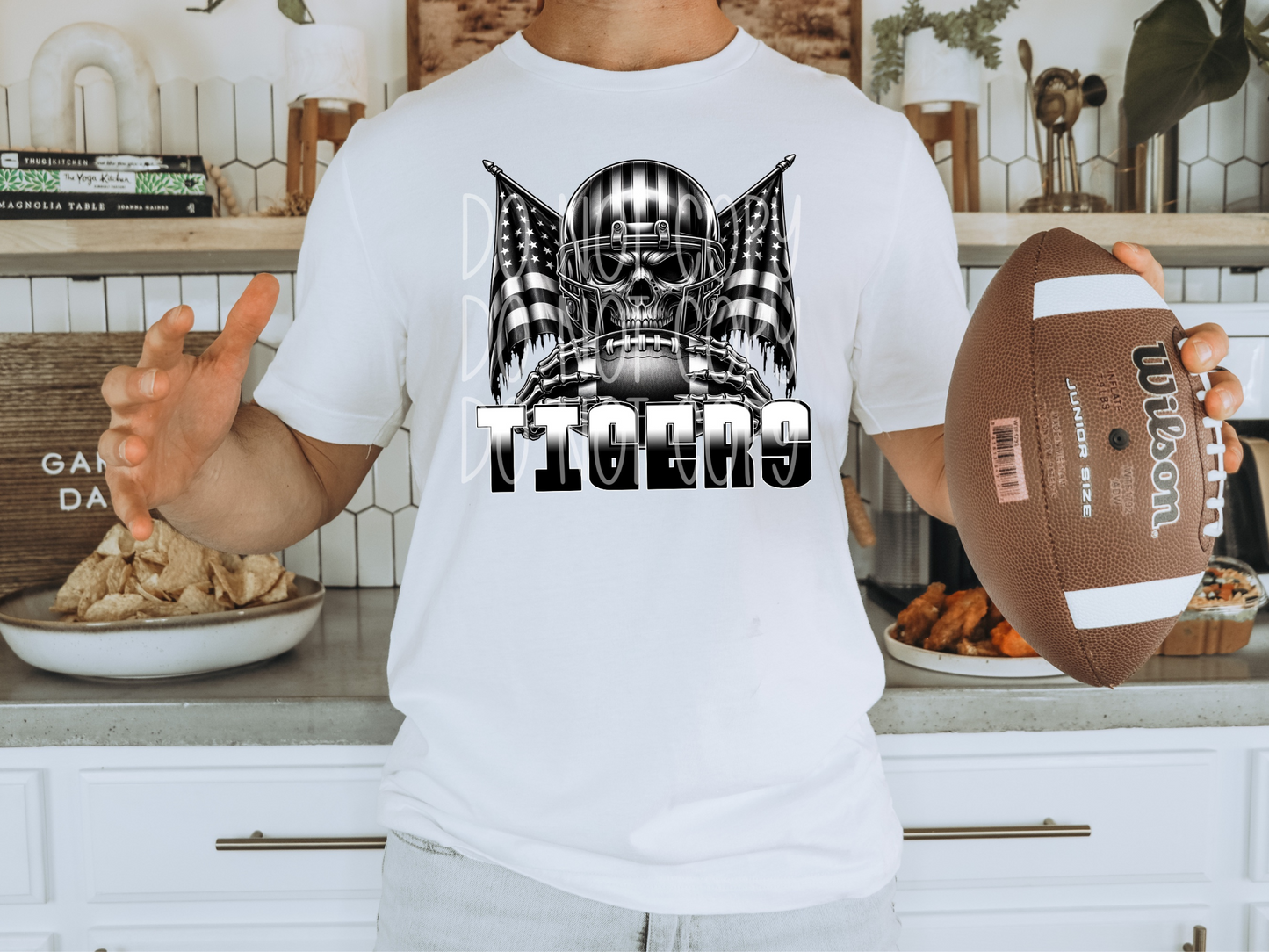 Tigers US Flag Skull Football School Mascot DTF Transfer - PHD1154