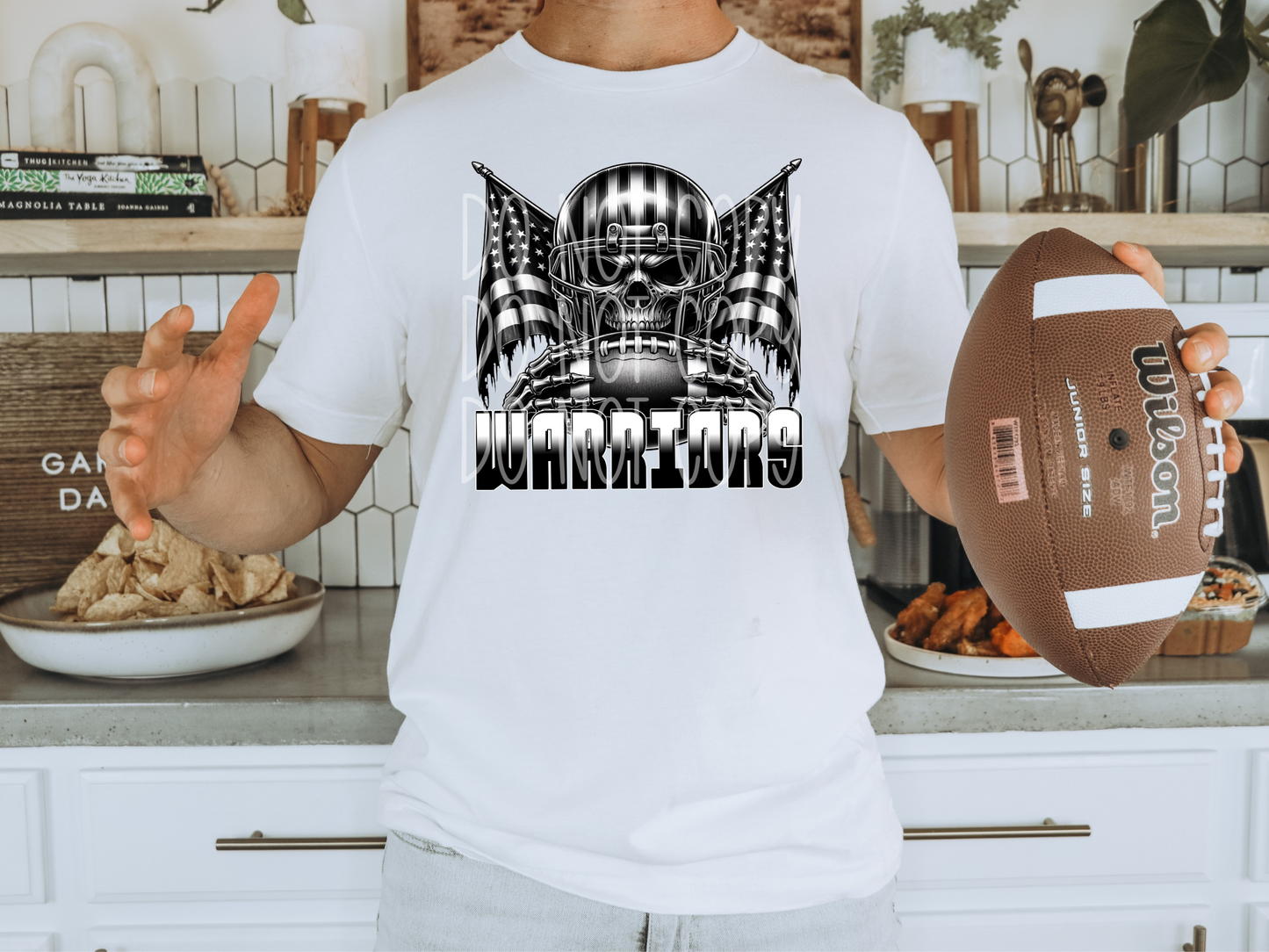 Warriors US Flag Skull Football School Mascot DTF Transfer - PHD1157