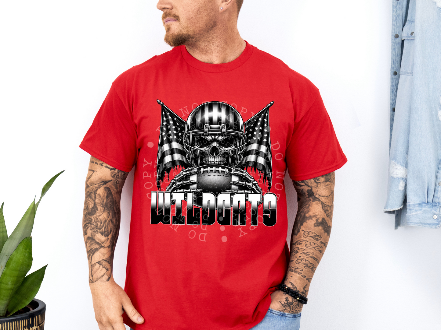 Wildcats US Flag Skull Football School Mascot DTF Transfer - PHD1158