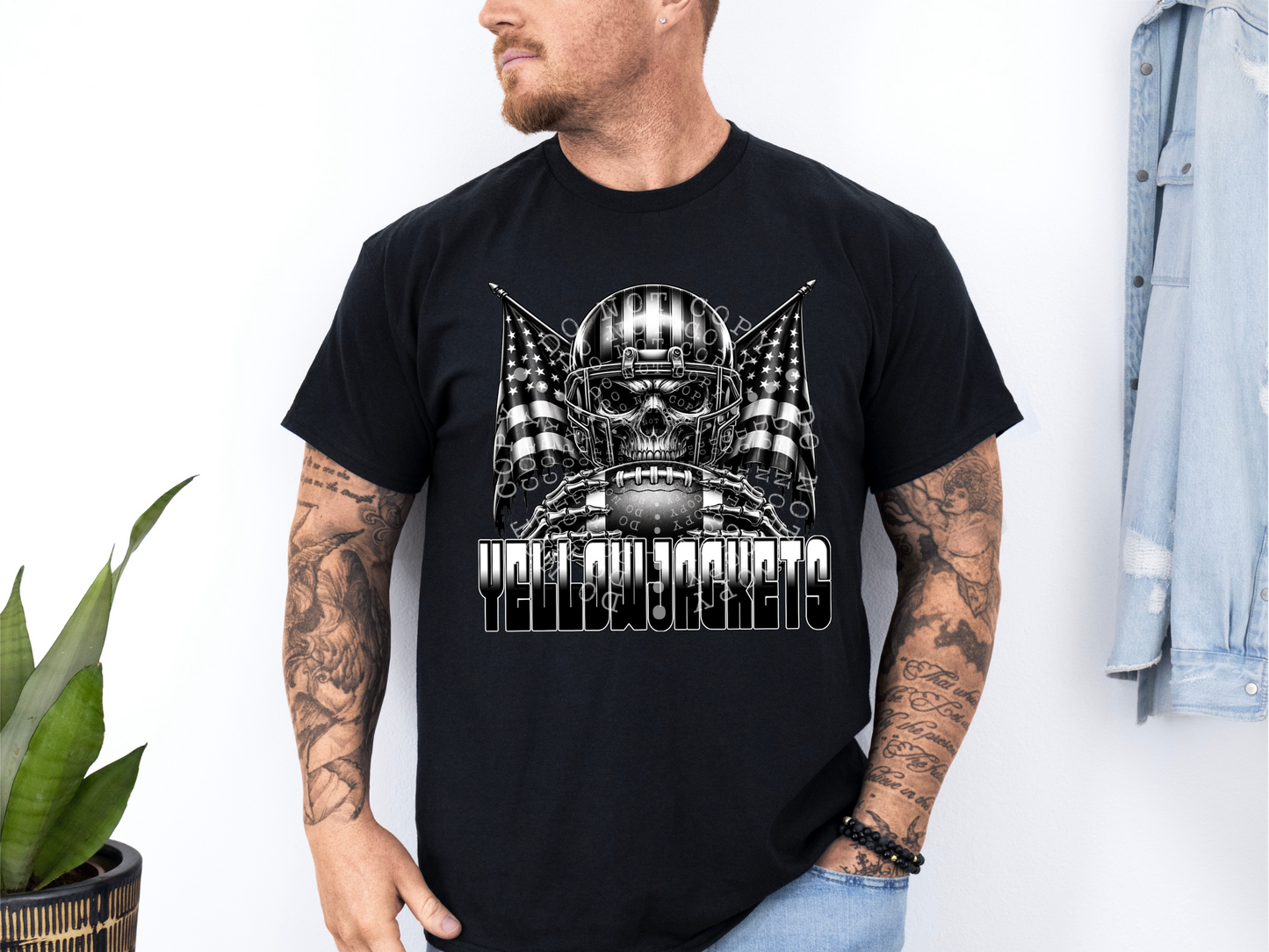 Yellowjackets US Flag Skull Football School Mascot DTF Transfer - PHD1160