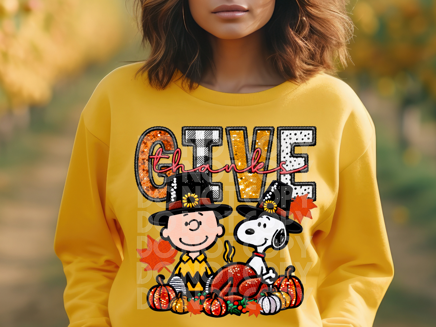 Give Thanks Faux Sequin Embroidery Thanksgiving DTF Transfers - PHD1198