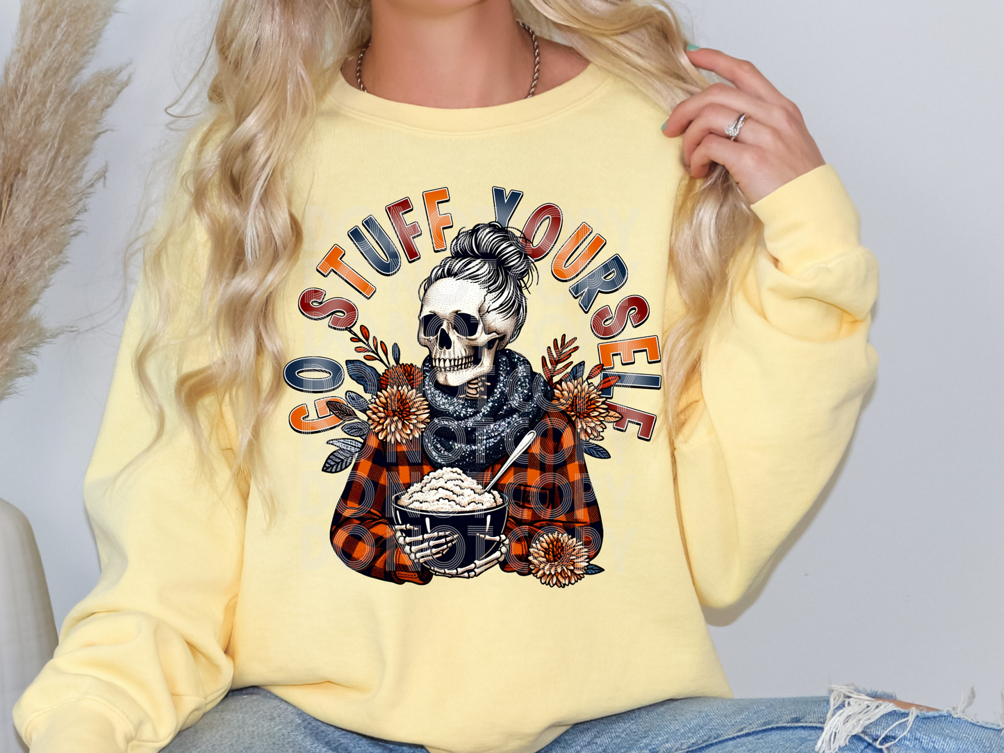 Go Stuff Youself Skelly Woman Thanksgiving DTF Transfers - PHD1199