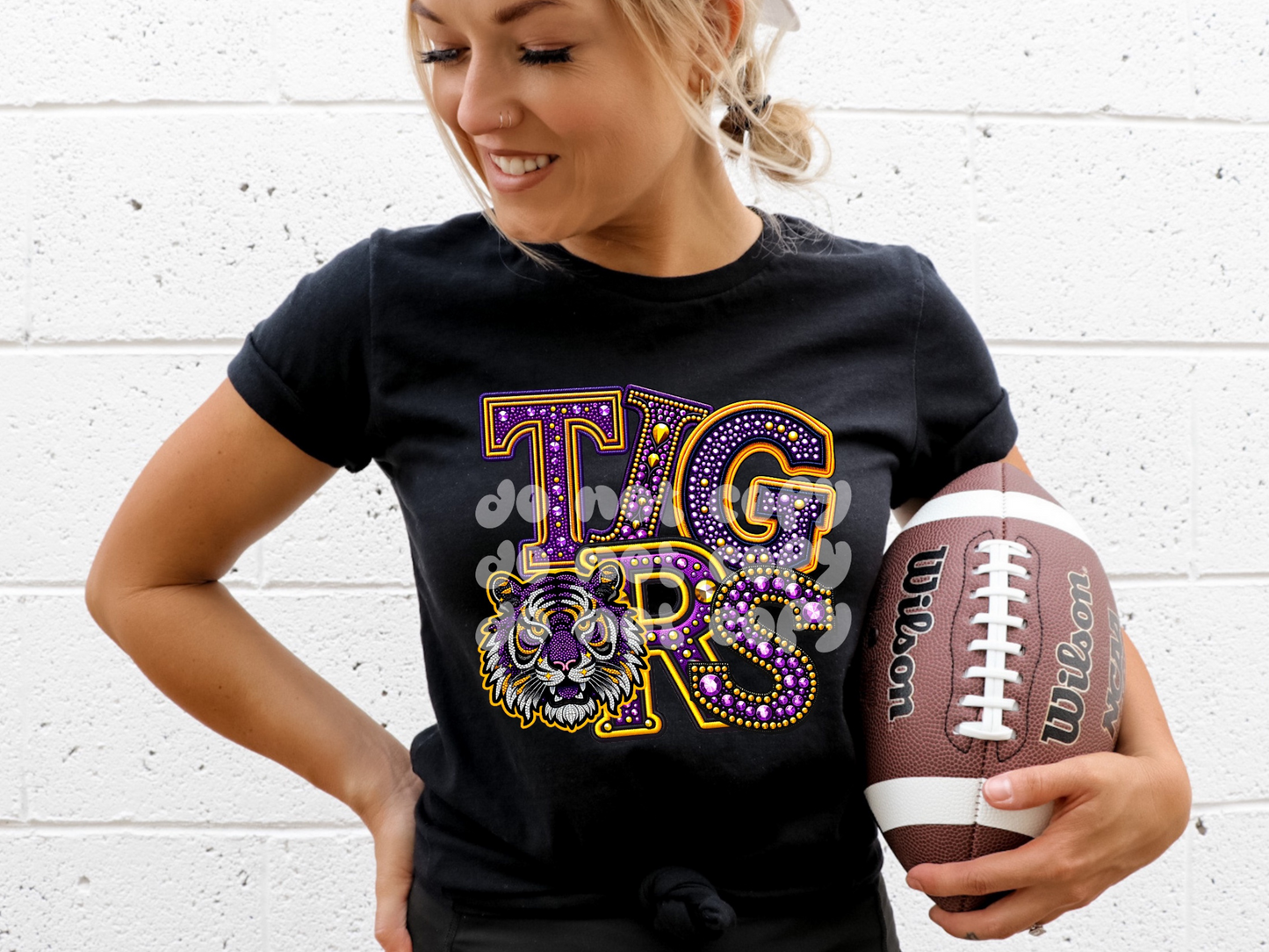 Tigers Purple And Gold Faux Embroidery Rhinestone DTF Transfer - PHD1200