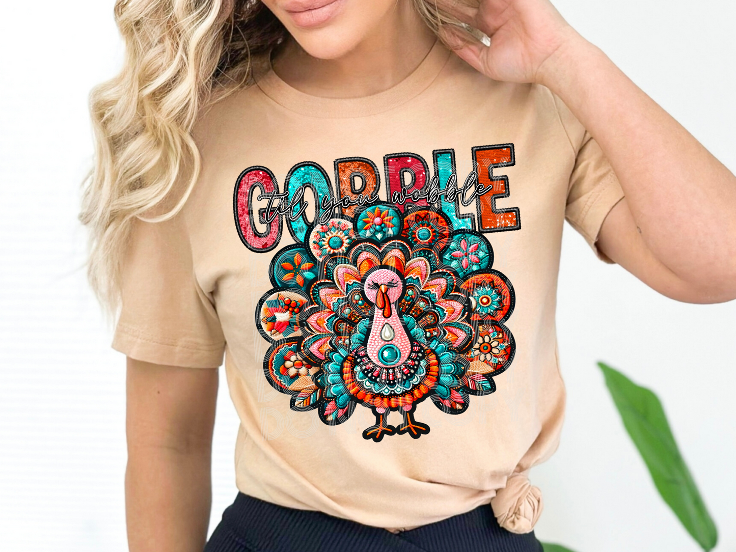 Gobble Til You Wobble Faux Embroidery Thanksgiving DTF Transfers - PHD1201