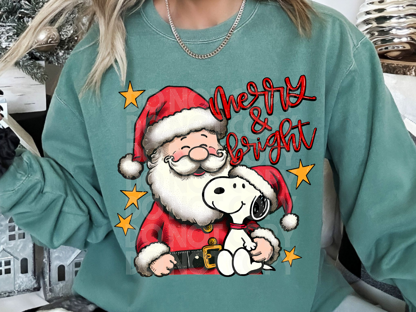 Merry And Bright Santa Christmas DTF Transfers - PHD1207