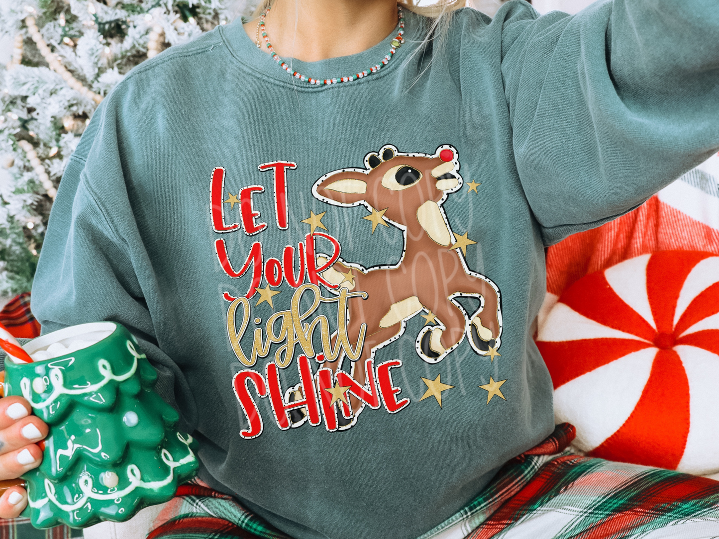 Let Your Light Shine Red Nose Reindeer Christmas DTF Transfers - PHD1226