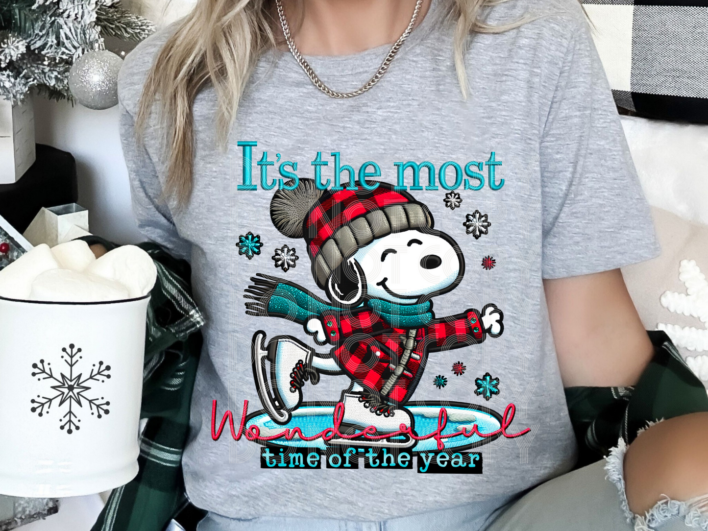 It's The Most Wonderful Time Of The Year Ice Skating Faux Embroidery Christmas DTF Transfers - PHD1280