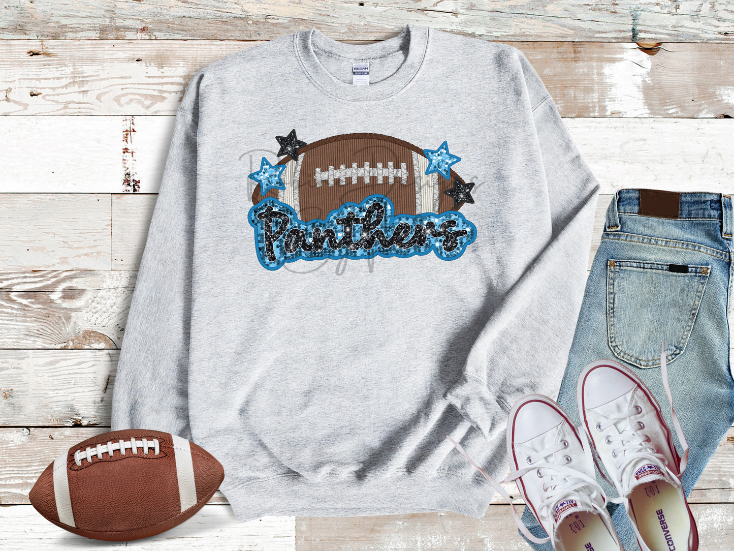 Panthers Sparkle Faux Sequin Embroidery Sweatshirt