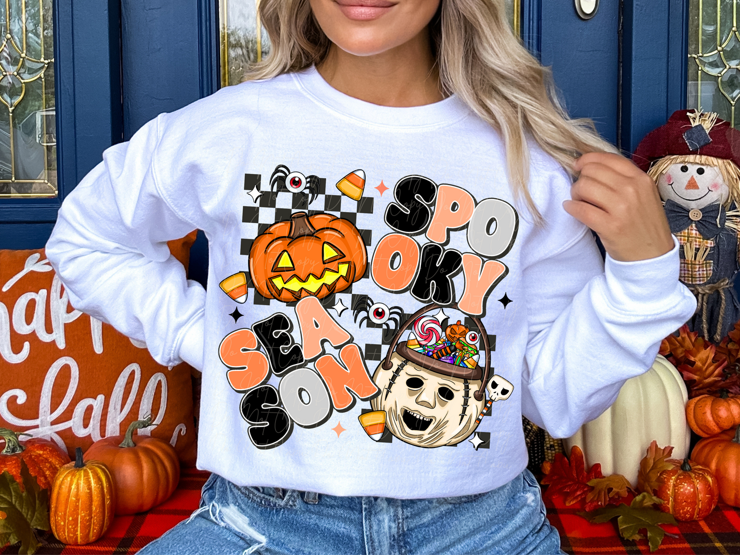 Pumpkin and Leatherface Spooky Season Halloween Bucket Halloween DTF Transfers - SCD1629