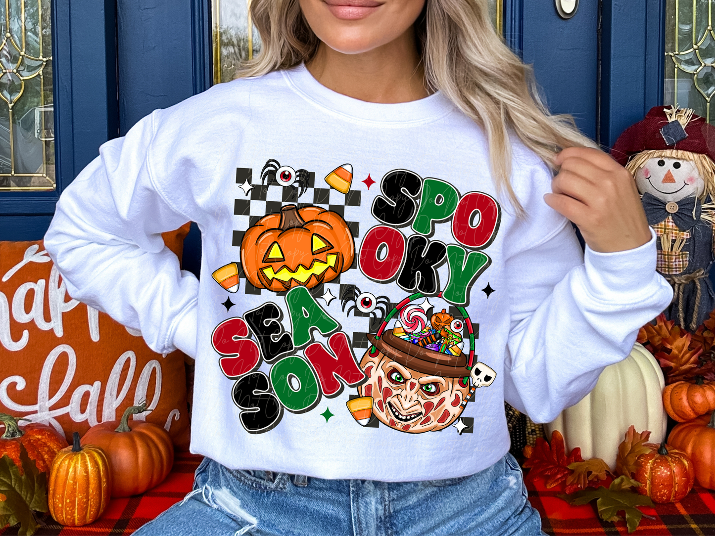 Pumpkin and Freddy Krueger Spooky Season Halloween Bucket Halloween DTF Transfers - SCD1632