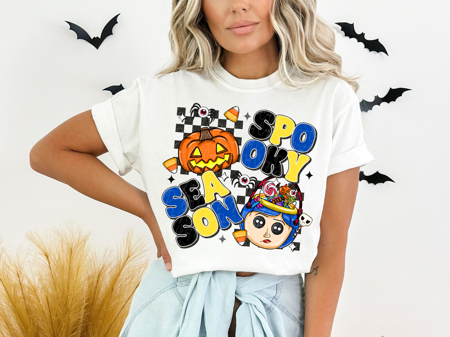 Pumpkin and Coraline Spooky Season Halloween Bucket Halloween DTF Transfers - SCD1636