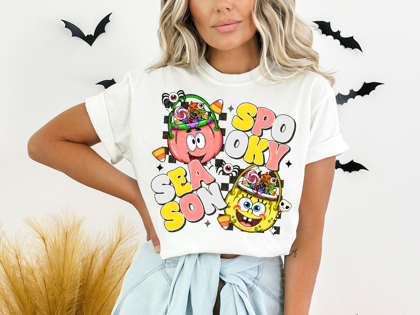 Patrick and Spongebob Spooky Season Halloween Bucket Halloween DTF Transfers - SCD1638