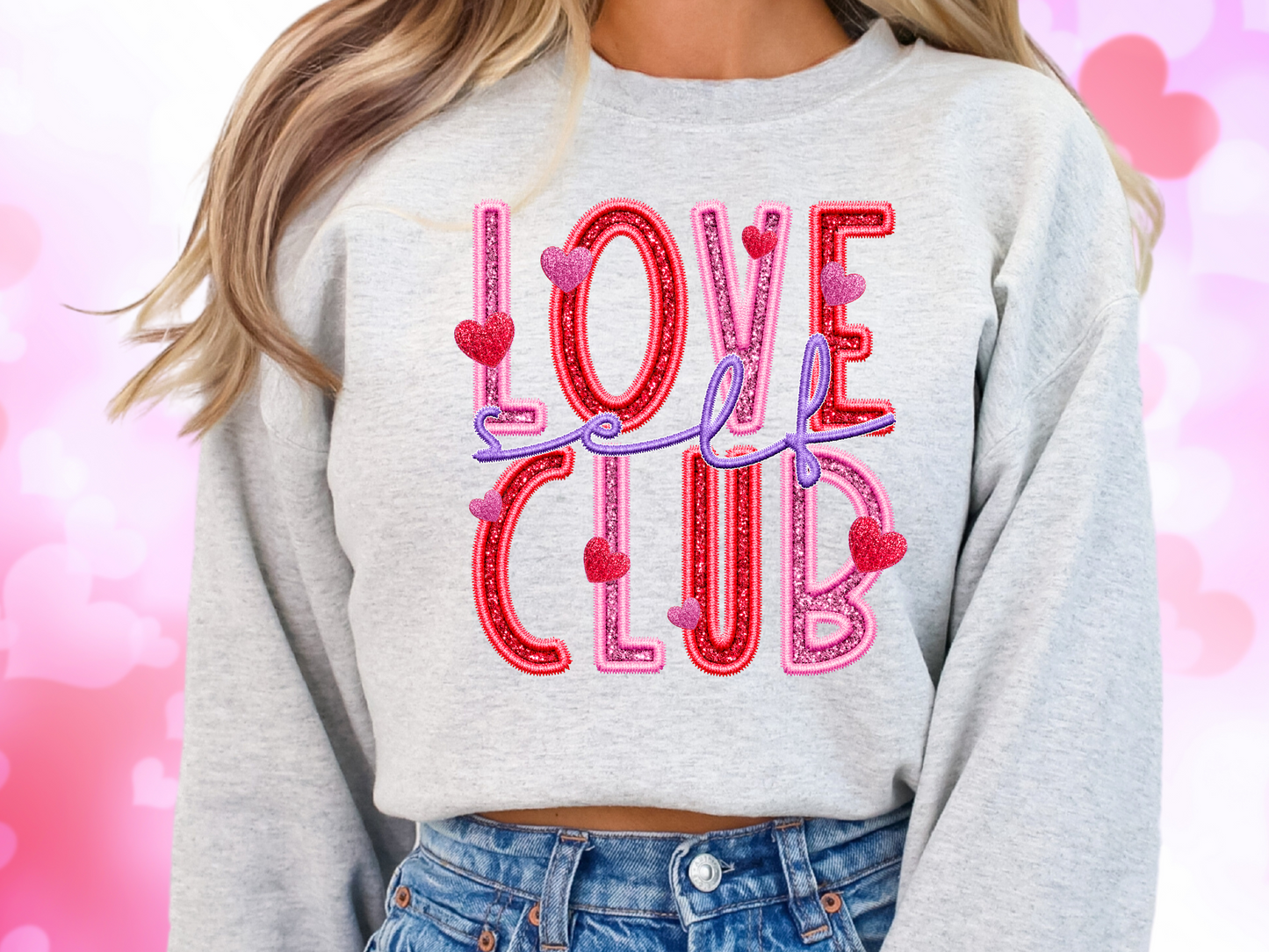 Self Love Club Faux Sequin Valentine's Day Sweatshirt