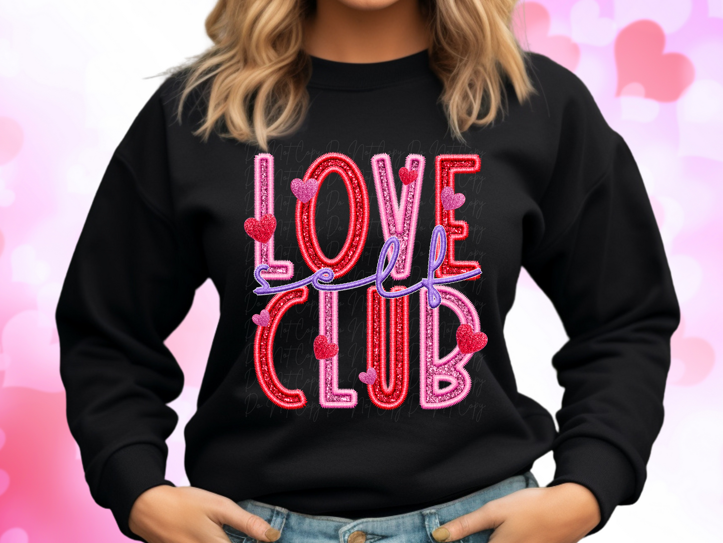 Self Love Club Faux Sequin Valentine's Day Sweatshirt