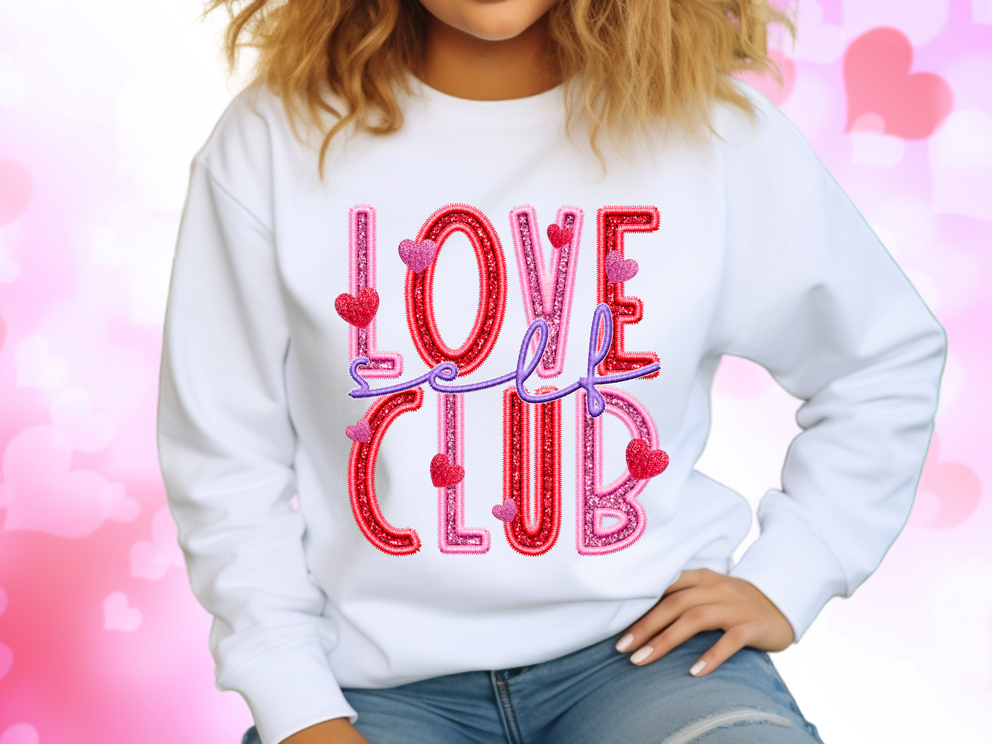 Self Love Club Faux Sequin Valentine's Day Sweatshirt