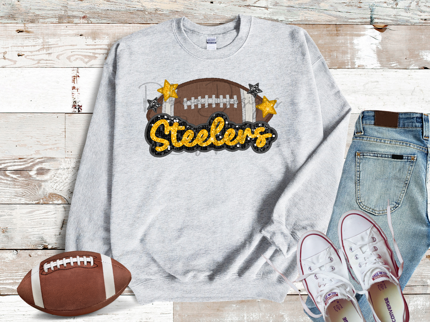 Steelers Sparkle Faux Sequin Embroidery Sweatshirt