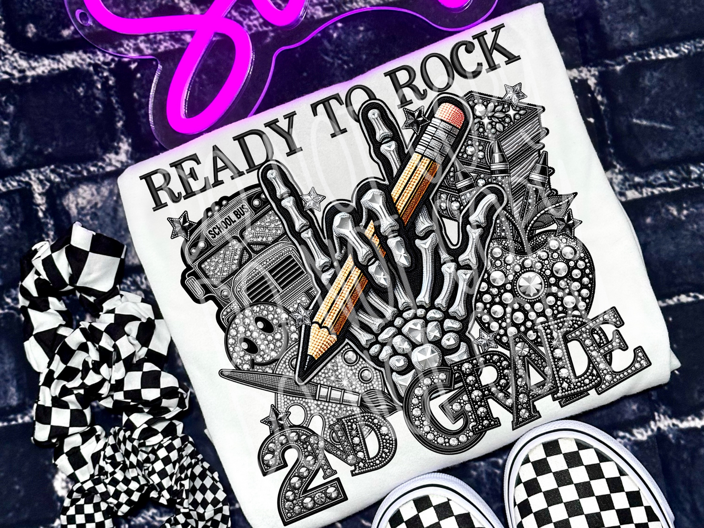 Ready To Rock 2nd Grade Rhinestone School DTF Transfer - TED1458