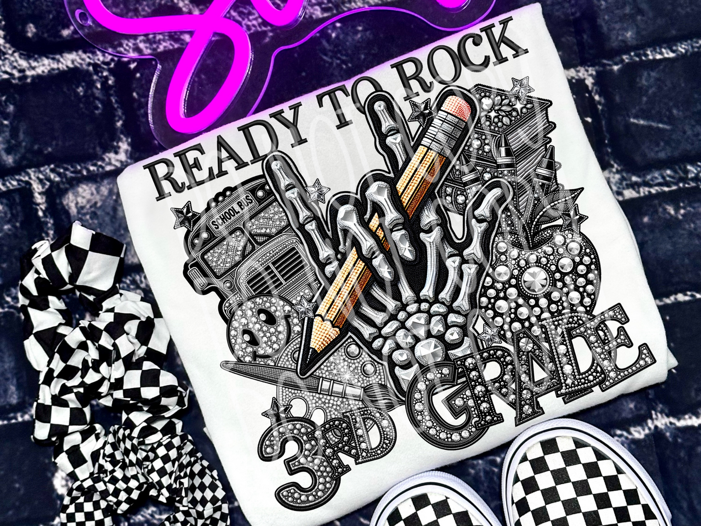 Ready To Rock 3rd Grade Rhinestone School DTF Transfer - TED1459