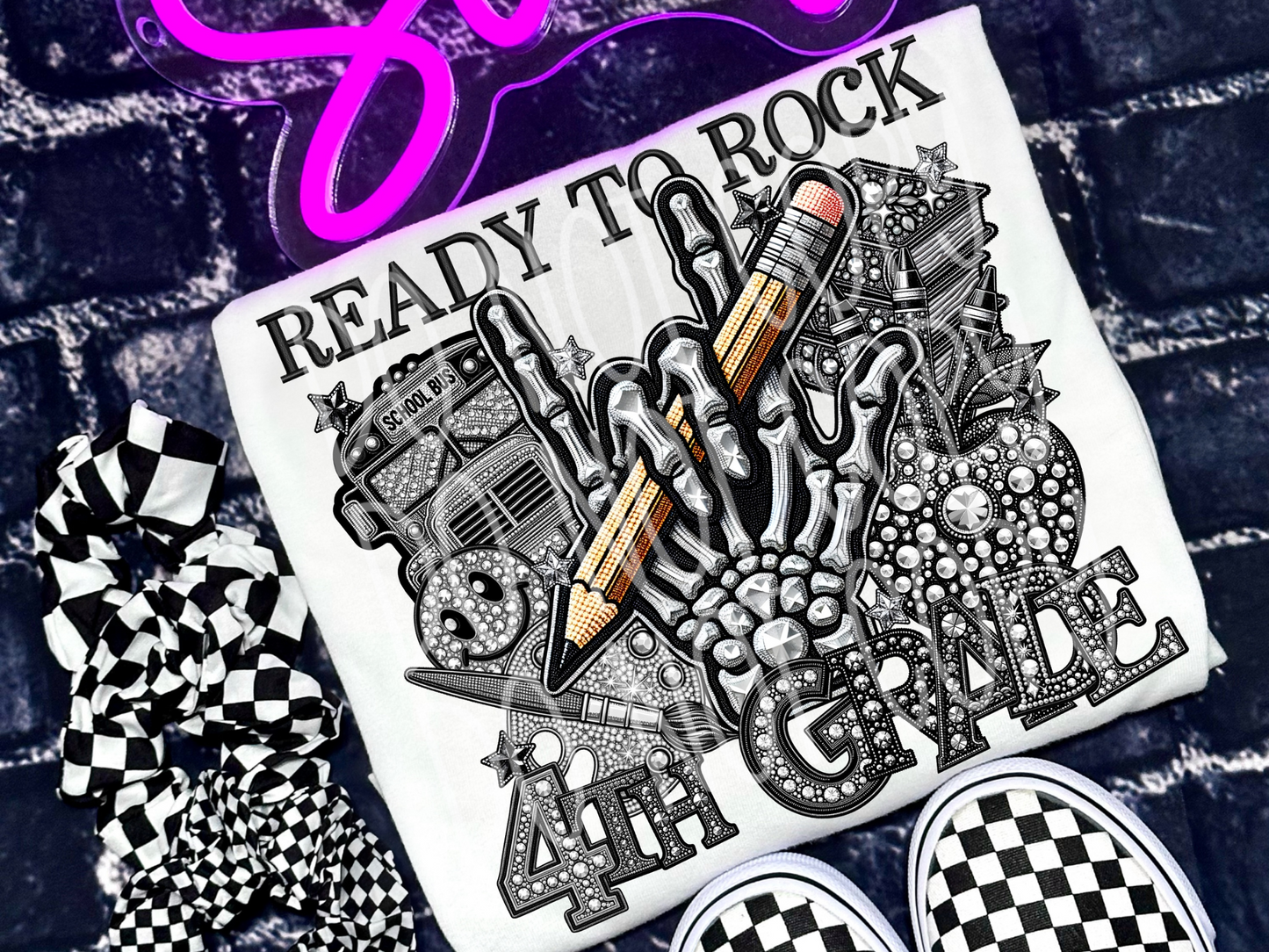 Ready To Rock 4th Grade Rhinestone School DTF Transfer - TED1460