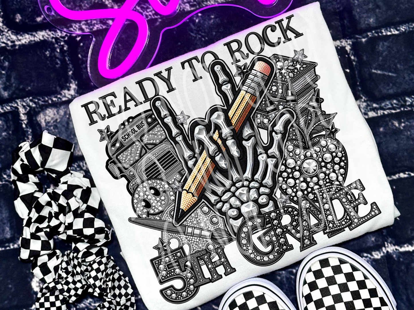 Ready To Rock 5th Grade Rhinestone School DTF Transfer - TED1461