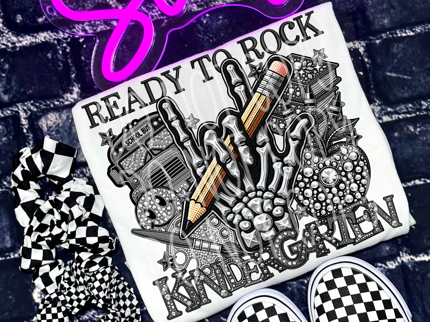 Ready To Rock Kindergarten Rhinestone School DTF Transfer - TED1463