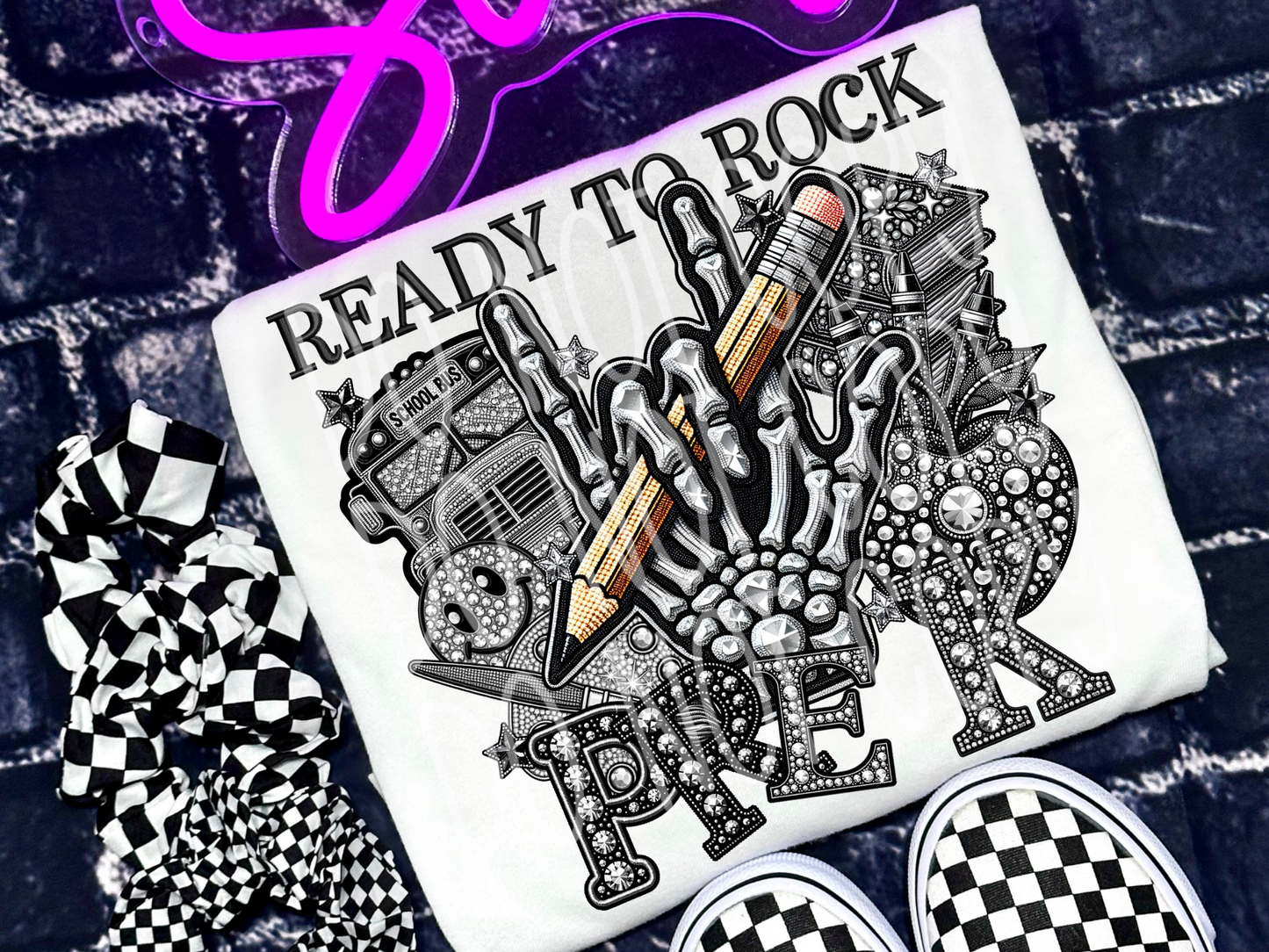 Ready To Rock Pre K Rhinestone School DTF Transfer - TED1464