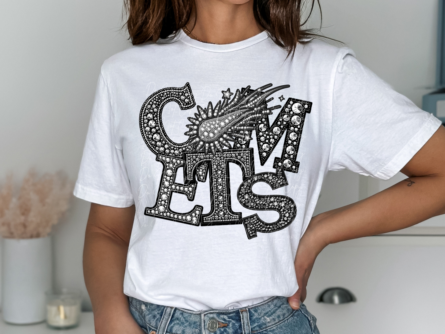 Comets School Spirit Mascot Rhinestone DTF Transfer - TED1537