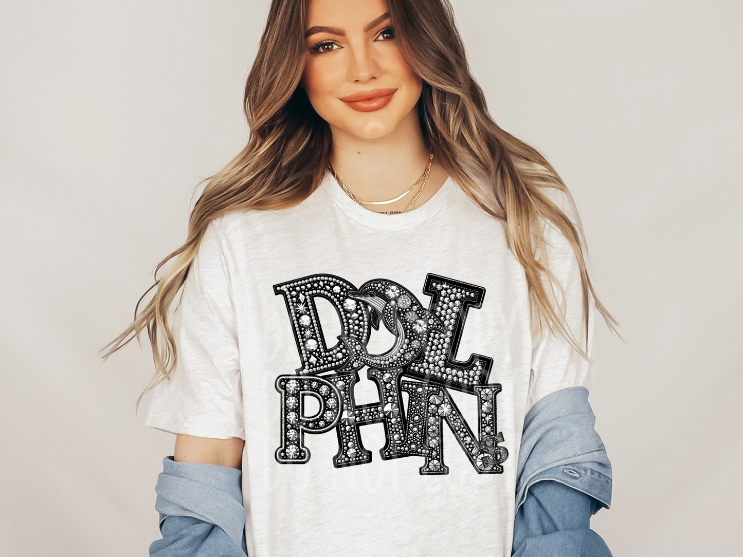 Dolphins School Spirit Mascot Rhinestone DTF Transfer - TED1545