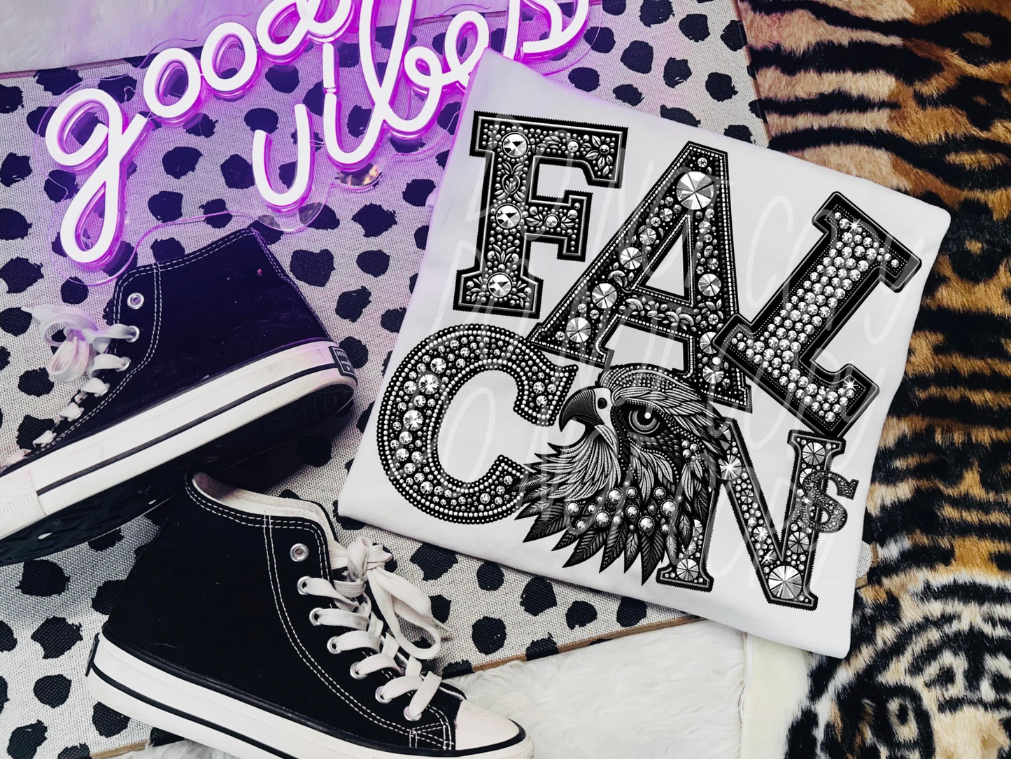 Falcons School Spirit Mascot Rhinestone DTF Transfer - TED1549