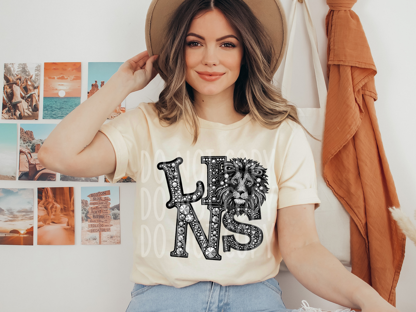 Lions School Spirit Mascot Rhinestone DTF Transfer - TED1567