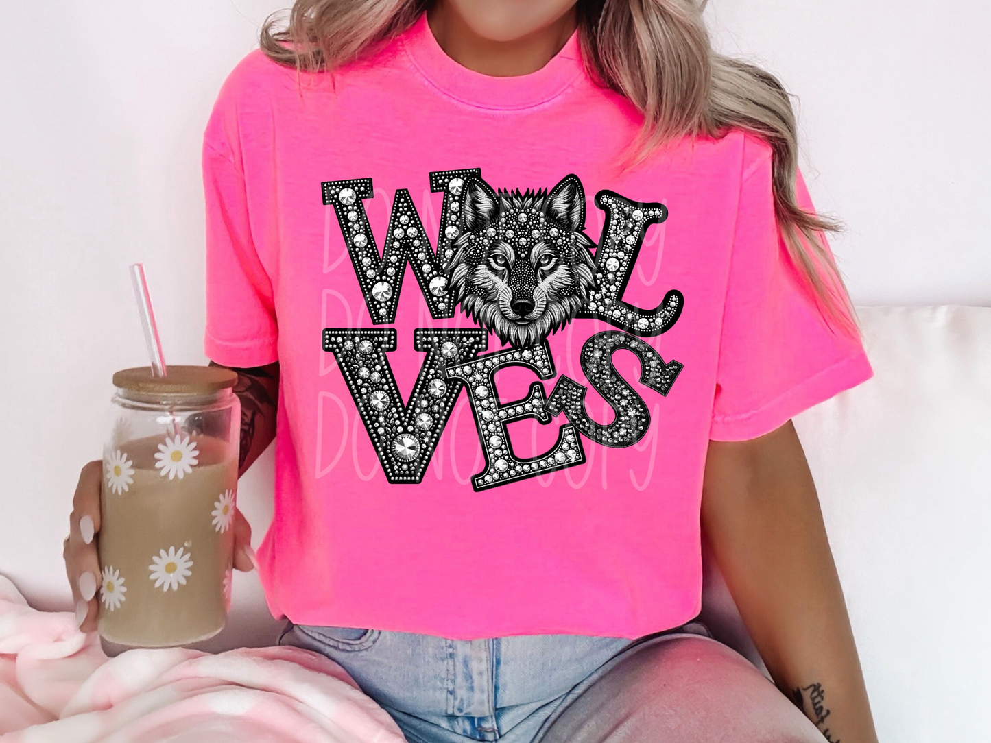 Wolves School Spirit Mascot Rhinestone DTF Transfer - TED1608