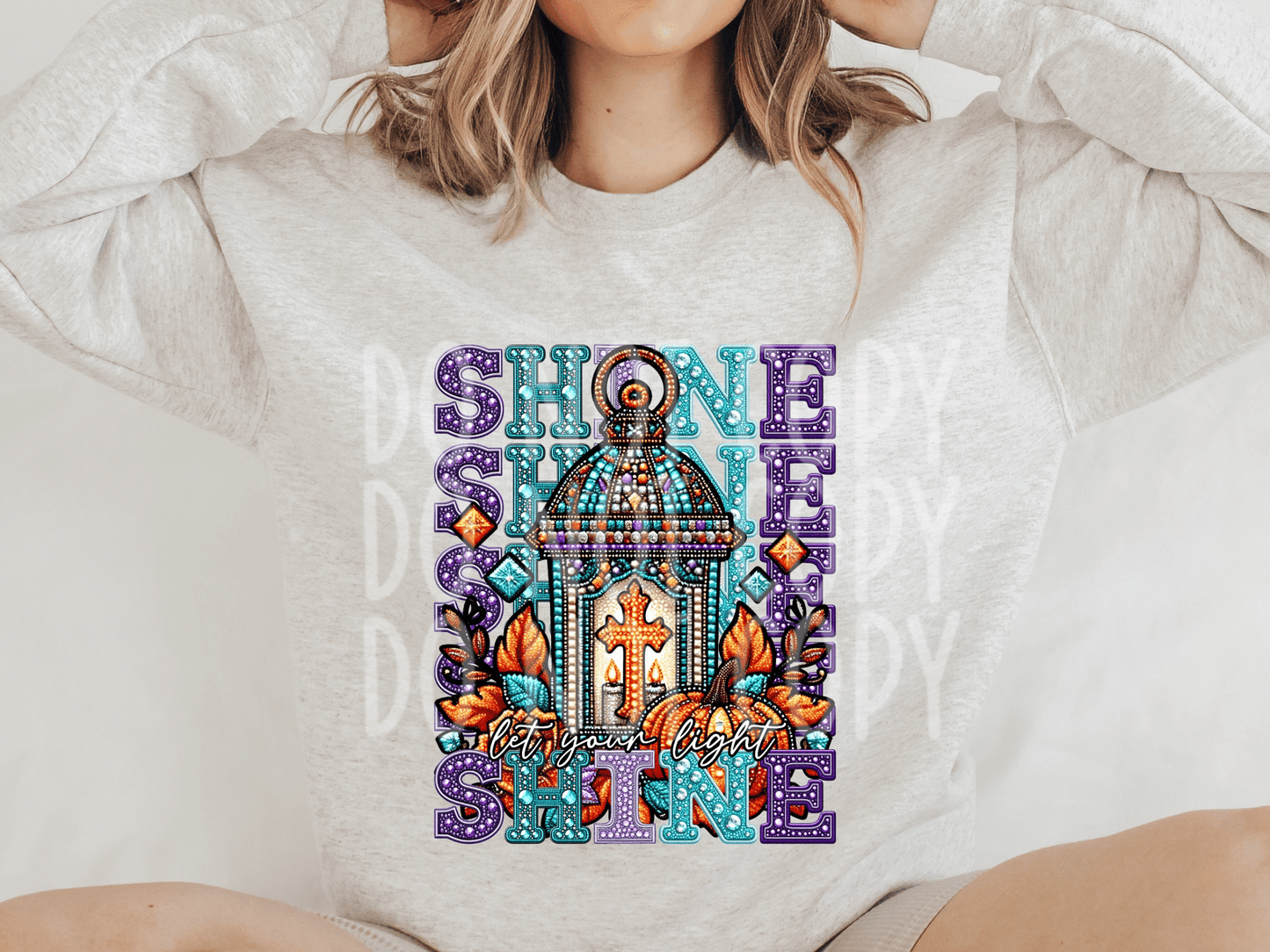 Cross Let Your Light Shine Rhinestone Faith DTF Transfer - TED1617