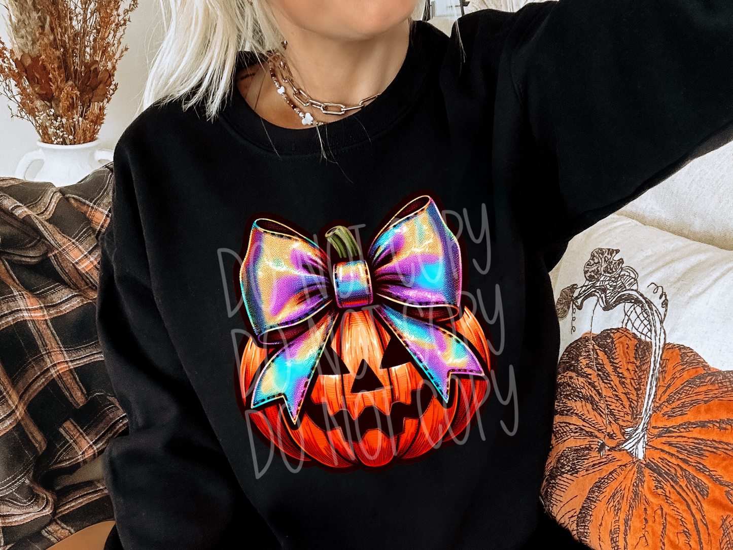 Pumpkin Bow Holographic Halloween DTF Transfer - TED1618
