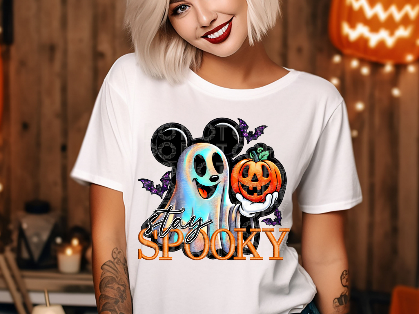 Stay Spooky Ghost and Pumpkin Holographic Halloween DTF Transfer - TED1619