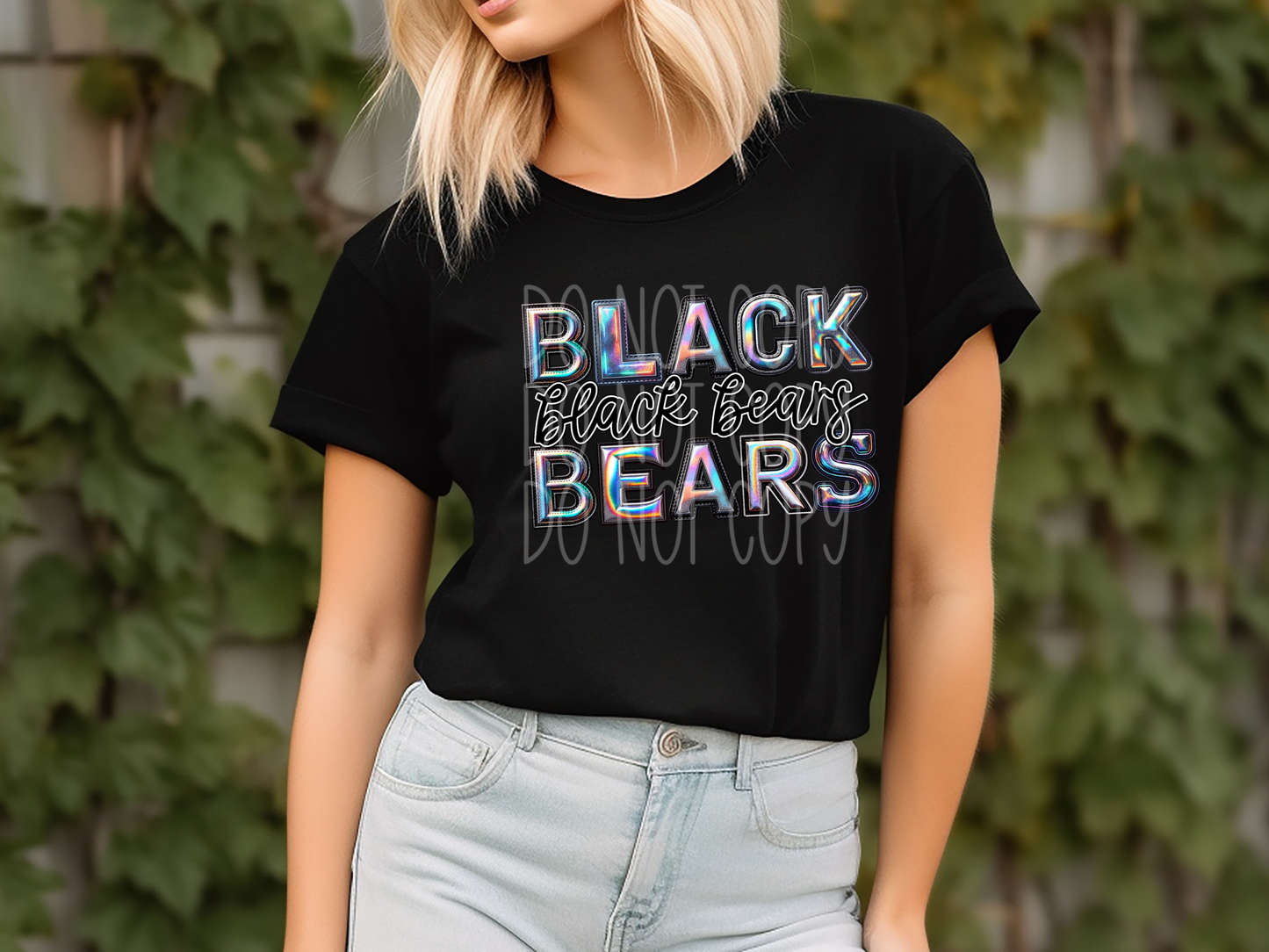 Black Bears Holographic School Mascot DTF Transfer - TED1633