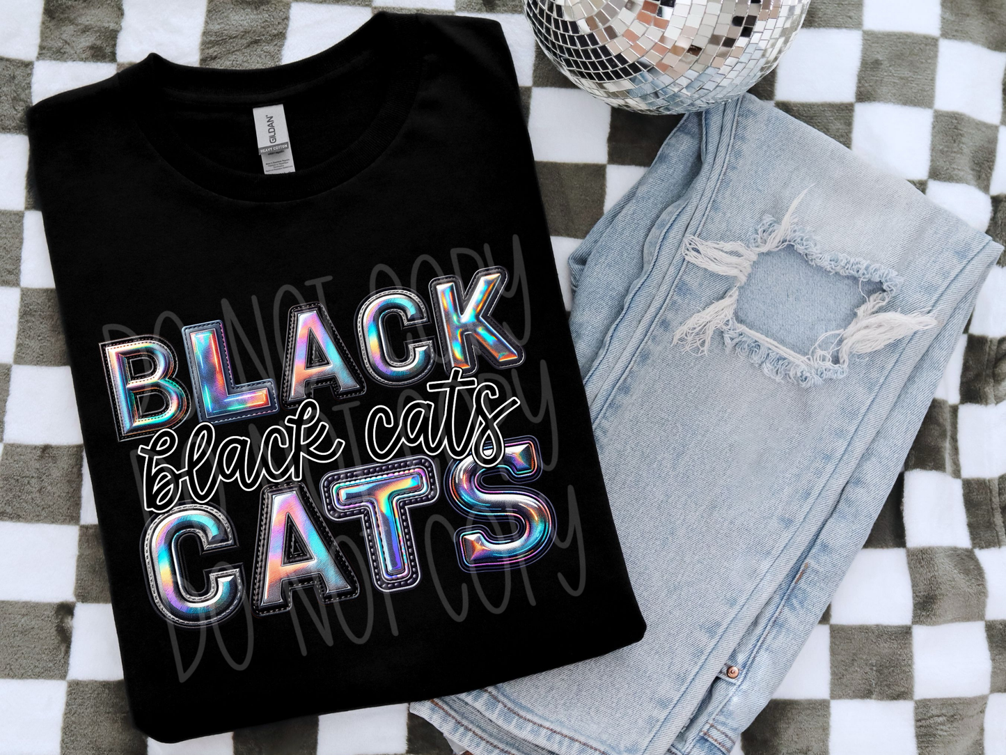 Black Cats Holographic School Mascot DTF Transfer - TED1634