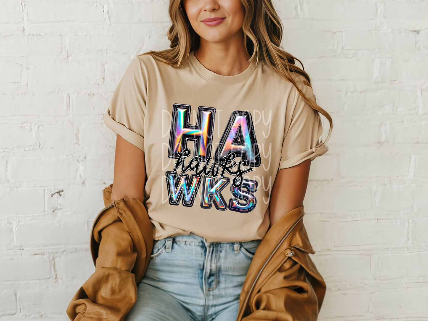 Hawks Holographic School Mascot DTF Transfer - TED1670