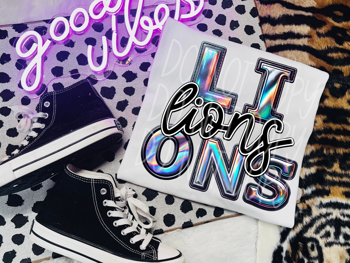 Lions Holographic School Mascot DTF Transfer - TED1684