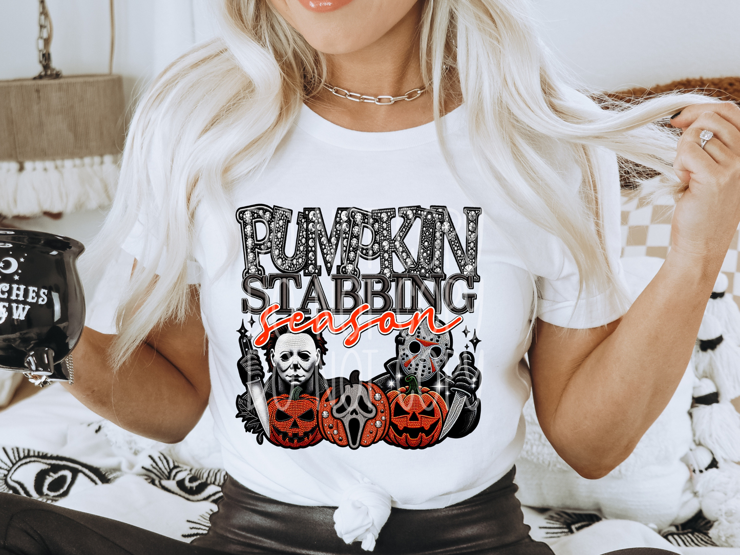 Pumpkin Stabbing Season Rhinestone Halloween DTF Transfer - TED1743