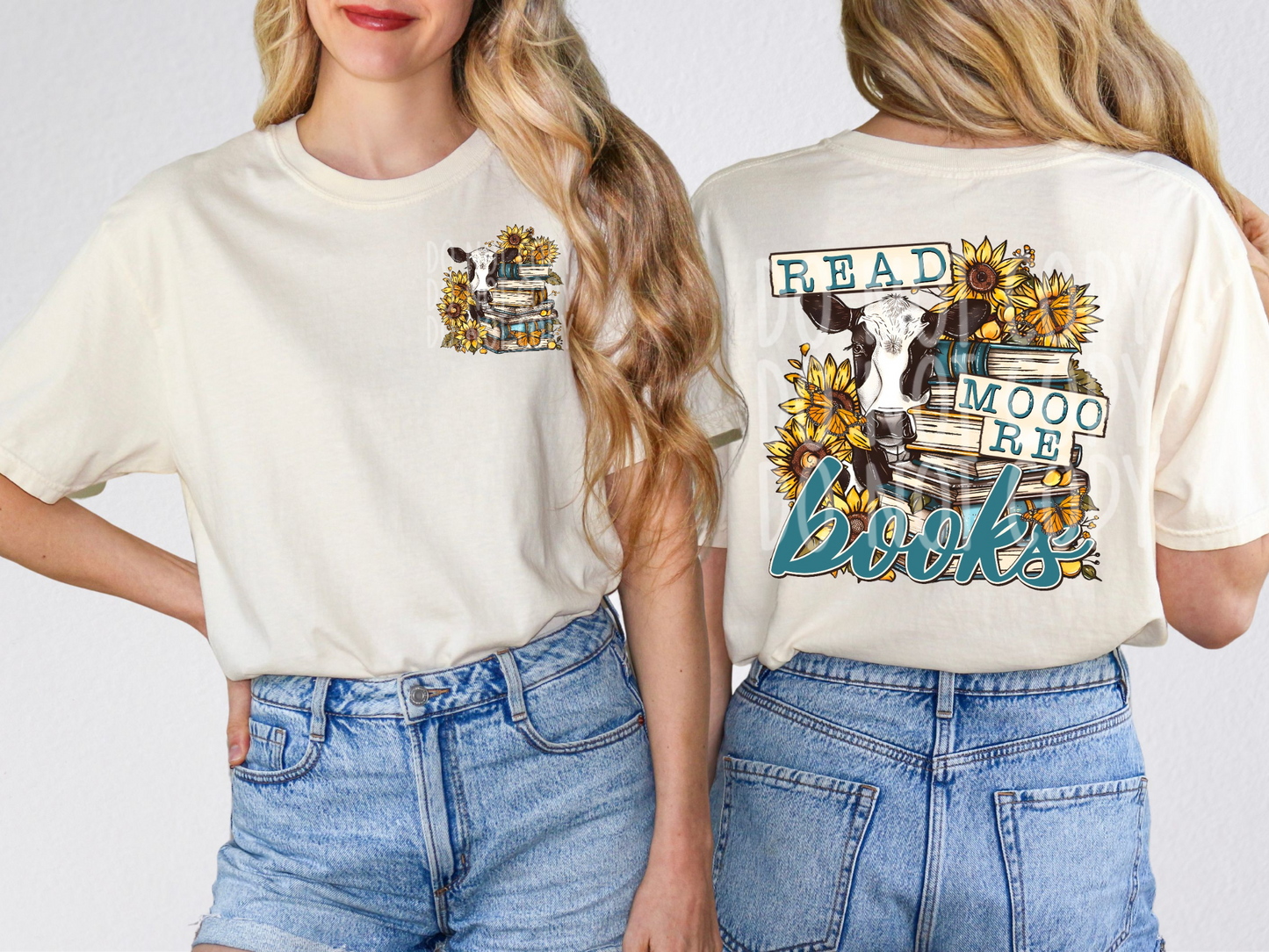 Read Mooo Re Books Sunflowers And Cows DTF Transfer - TED1775