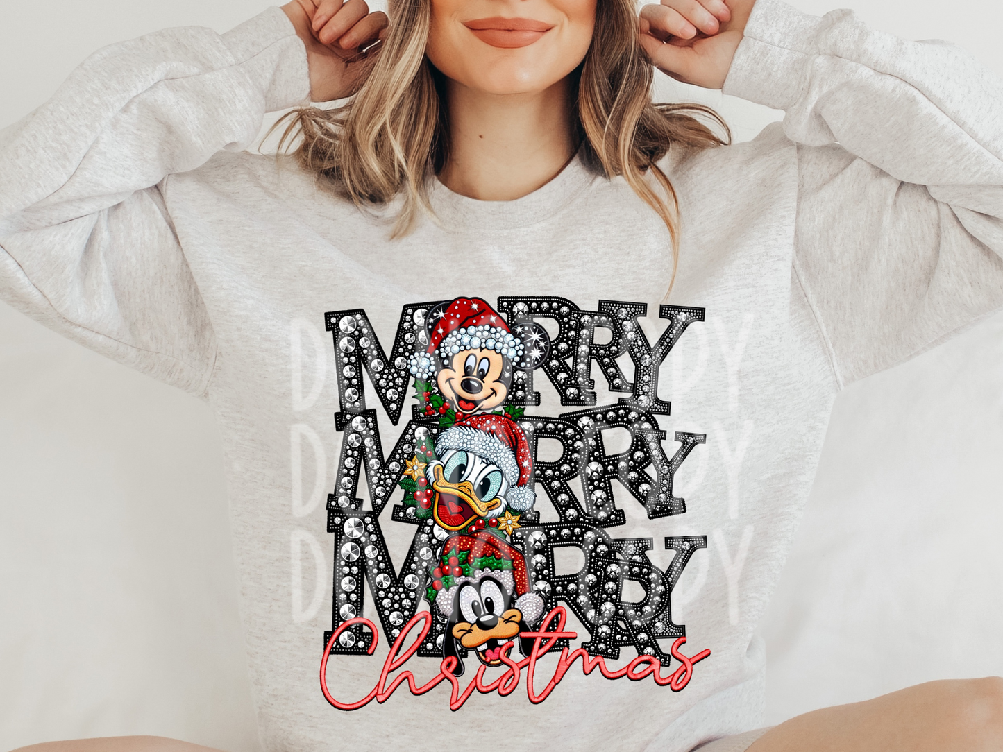 Merry Merry Merry Christmas Rhinestone Christmas DTF Transfers - TED1832